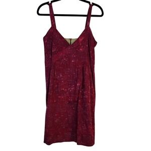 EUC Dibi Batik Print Midi Dress Women's‎ Size M Red Cotton Lined Spaghetti Strap